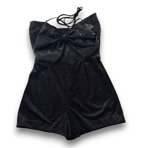 Entro Black Bow Halter Romper Metallic Shimmer Party Evening Womens Large L